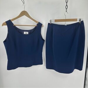 Le Suit 2 Pc Skirt Suit Sleeveless Top Knee Length Womens 10 Blue Corpcore READ